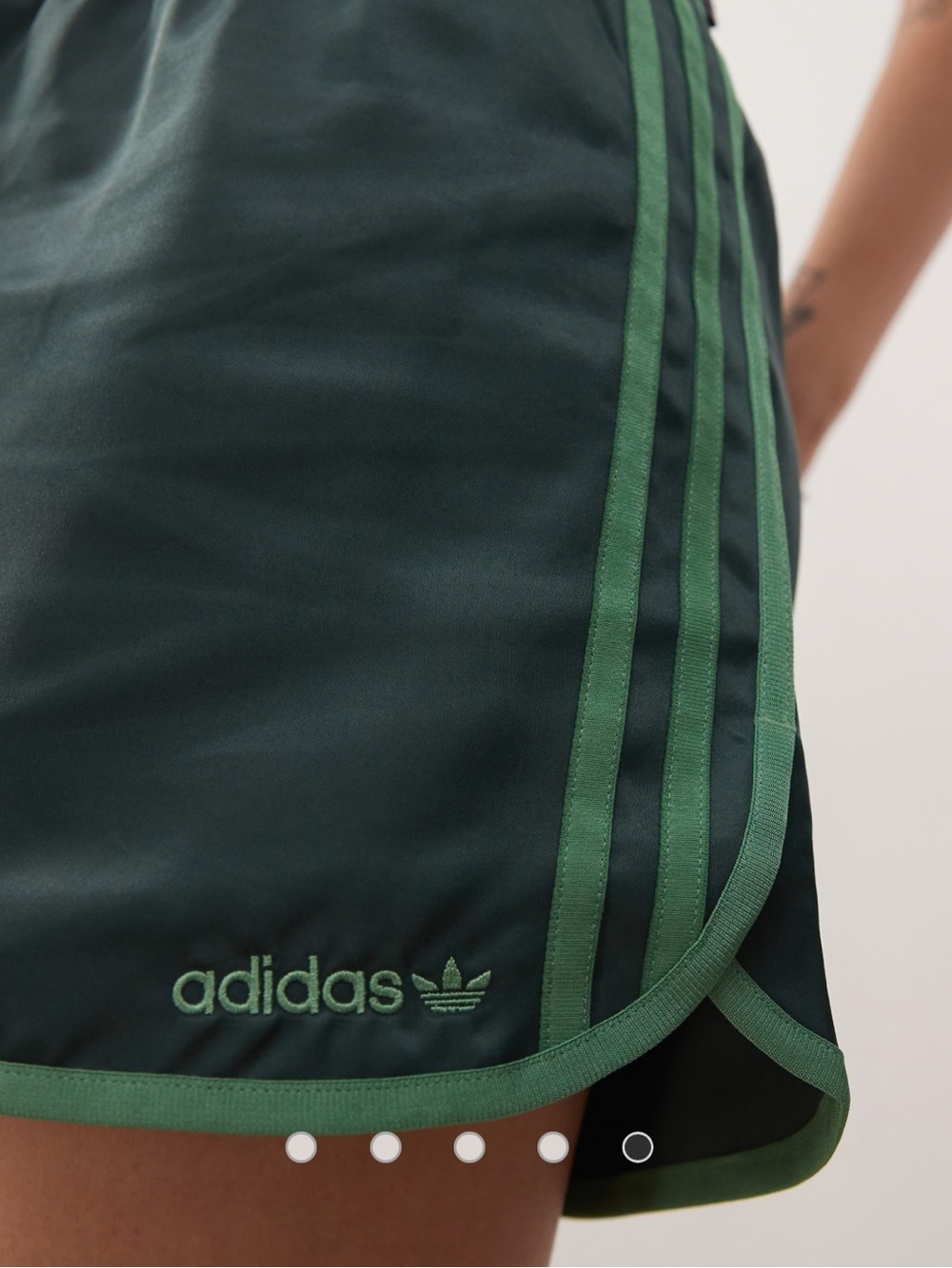 adidas Originals sprinter shorts in green Mineral Satin dolphin hem tri stripe